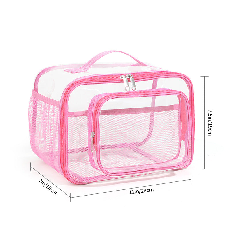Clear PVC Tote Bag with Handle - Transparent Stadium-Approved Travel Organizer(Pink) - One Red Hill
